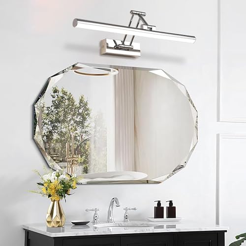 YHTlaeh LED Mirror Lamp 10 W 720 Lumen Bathroom Mirror Neutral White 4000 K Bathroom Lamp IP44 Waterproof No Flicker 230 V (Chrome, 40 cm)