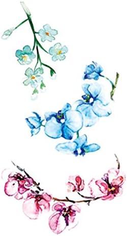 Set of 5 Waterproof Temporary Fake Tattoo Stickers Cute Green Blue Pink Mini Flowers Oil Painting