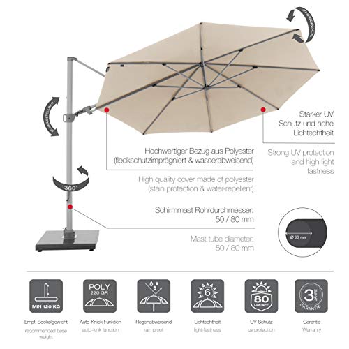 Knirps Sonnenschirm PENDULAR - Runder Premium Ampelschirm - Stilvoll und hochwertig - Starker UV-Schutz - 340 cm – Bild 3