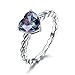 Merthus 8x8mm Heart Shape Simulated Mystic Rainbow Topaz 925 Sterling Silver Twisted Rope Band Promise Ring for Her