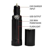 OREI 2000Mah Power Bank with Built-in Car Charger External Battery for Smartphones iPhone, Galaxy and More plus Emergency Low Power Flashlight