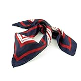 Lady Dark Blue Red White Stripe Print Square Kerchief Neck Scarf Wrap