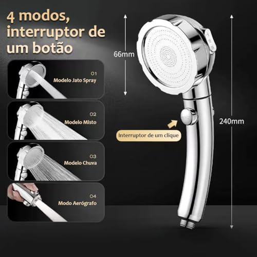 Chuveiro De Mão Alta Pressão Com Suporte Sem Furadeira