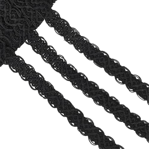 CABODYALS 16.45M 15mm Black Decorative Gimp Braid Trim By The Yard Upholstery Lace Ribbon Polyester Flat Webbing Fabric Ribbons for Sewing Clothes Curtain Pillow Bags Hats Decor Diy Crafts Supply