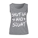 Summer Yoga Tops,Lamolory Women Workout Tank T-Shirt - Gym Clothes Fitness (Gray, XL)