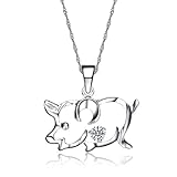 Liuanan 925 Sterling Silver Australian Crystal Chinese Zodiac Pendant 18" Chain Choker Necklace (Boar)