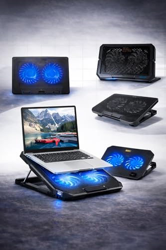 Base Suporte para Notebook até 17" com Cooler Duplo Ultra Silencioso, LED Azul, 8 Níveis de Altura, USB Extra – Refrigeração Potente e Conforto Ergonômico