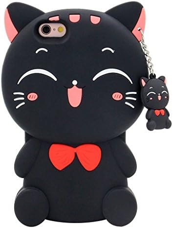 DiDicose Fashion 3D Cartoon Animal Characters Black Lucky Fortune Plutus Cat Kitty Silicone Rubber Phone Case Cover for Apple iPhone 6 6S 7 7S Plus Samsung Galaxy S5 S6 S7 S8 Edge LG Moto Huawei etc.
