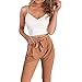 FANCYINN Women 2 Pieces Vacation Outfits Vneck Spaghetti Strap Crop Top and Bodycon Long Pant with Belt Khaiki S