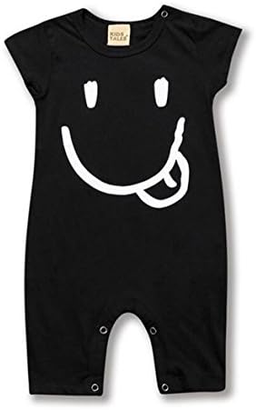 Baby Infant Short Sleeves Happy Printed Bodysuit Rompers Shortalls Outfit