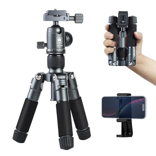 SIRUI Compact Mini Desktop Tripod, 20" Aluminum Portable Small Tabletop Tripod Stand with 360° Ball Head for DSLR, Camera, Phone, Loaded up to 17.64lbs, Phone Holder Included, AM-TT50