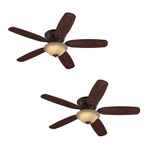 Set of 2 Harbor Breeze Pawtucket 52-in Oil-Rubbed Bronze Flush Mount Ceiling Fan with Light Kit and Remote
