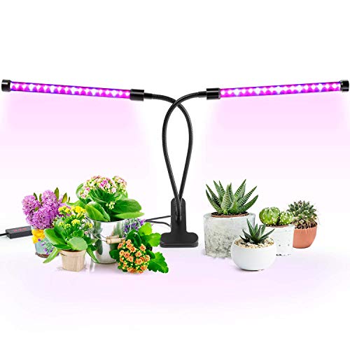 Grow Light, Imikoko [2018 Upgraded Version] Timing Dual Head Grow Light 36LED 5 Dimmable Levels Plant LED Grow Lights for Indoor Plants with Red/Blue Spectrum, Adjustable Gooseneck, 3/6/12H Timer (Best Way To Grow Venus Fly Trap Indoors)