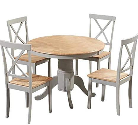 5 Piece Solid Oak Dining Set Includes A Round Painted Dining