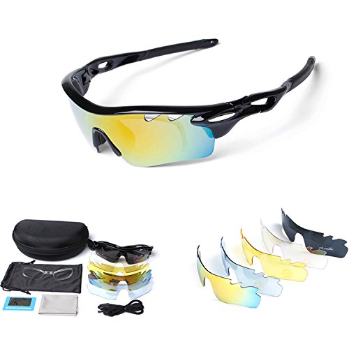 Polarized Sports Sunglasses for Men Women Cycling Running Driving Fishing Golf Baseball with Tr90 Unbreakable Frame,5 Interchangeable Lenses â€¦ (New Black)