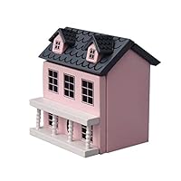 eujwtunxm Dollhouse Decor Pretend Play 1/12 Dollhouse Wooden Villla House Model Miniature Landscape Decor Kids Toy - Pink