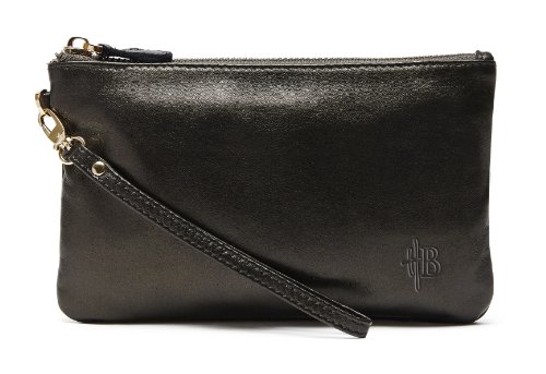 Mighty Purse Genuine Leather Phone Charging Wristlet Wallet (Black Shimmer)