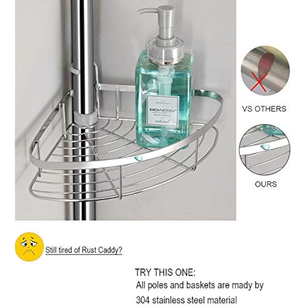 SeiriOne Bathroom Shelf, Tension Shower Pole Corner Caddy, Rustproof