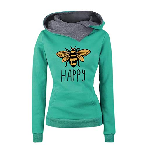 YANG-YI Women Long Sleeve Hoodie Sweatshirt Sweater Hooded Cotton Coat Pullover Blouse (M, 1-Green)