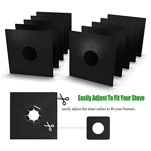 Stove Burner Covers,Gas Stove Burner Liners,0.3 MM Double Thickness,Non-stick Reusable Gas Range Stove Top Covers for Kitchen,Cuttable,Easy to Clean,Black,Size 10.6" x 10.6",10-Pack - Thumbnail 3