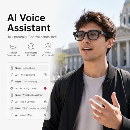 TEFIRE AI Wearable Smart Glasses, 135-Language Translator Sunglasses with Voice Assistant, Open-Ear Audio, Auto-Tint UV Lenses, 8MP Visual Capture for Travel and Work