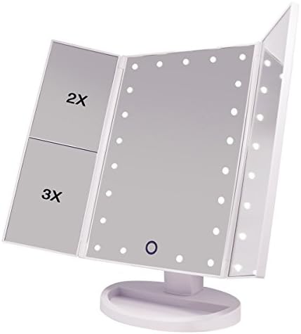 Thomtery Makeup Vanity Mirror - Trifold Lighted Vanity Mirror Portable Travel Cosmetic Mirror Battery Electric Usb Chargeable Magnifying Makeup Mirror with LED Lights (21 LED, White)