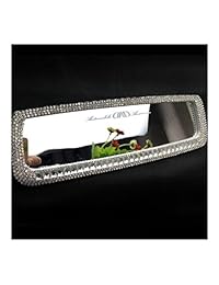 luckyshd espejo retrovisor de coche con Bling Rhinestone Perla de la mariposa, PVC, Plateado, talla única