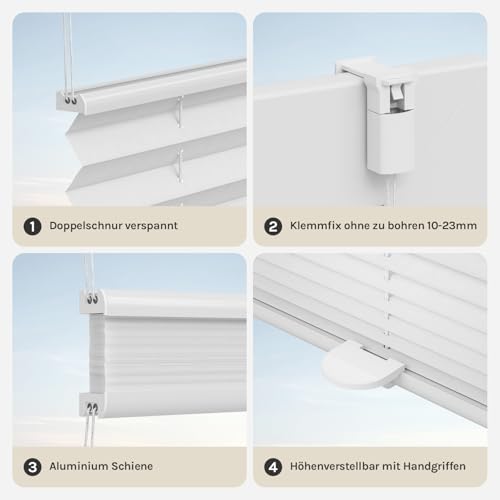 Woltu # 325 Pleated Klemmfix without Drilling, Blinds, Folding Roller Blind, Easyfix, Clamped, Roller Blind, Opaque Privacy Screen for Windows