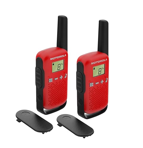 - T42 RED Walkie Talkie Talkabout PMR446, 16 Canales, Alcance 4 km, Rojo, 2 Unidades, Función de Llamada en Grupo
