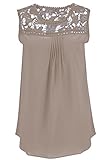 Carprinass Women's Crewneck Hollow Out Chiffon Top Lace Plus Size Short Blouse, 4X, Khaki