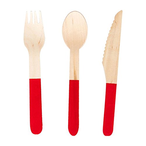 OSOPOLA Wooden Forks Spoon Curtly Set 24pcs Disposable Kids Party Flatware Colorful Eco-Friendly Home D��cor Kitchen Utensil for Wedding Birthday Blue - Thumbnail 3