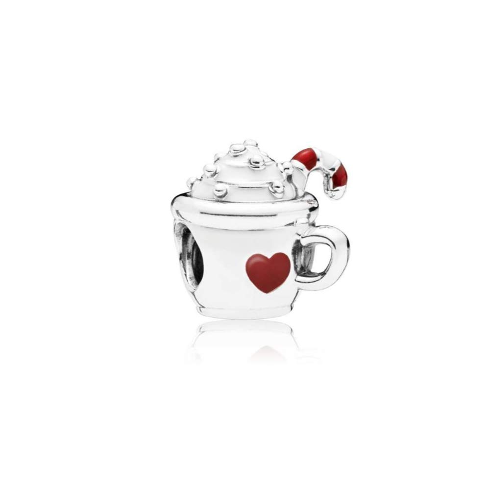 FGT Hot Chocolate Cup Charm fits Pandora Moments Bracelets Candy Cane Sterling Silver Gift Coffee Cream Birthday
