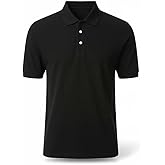 Short Sleeve Luxe Touch Polo, Heavyweight Pique Casual 100% Cotton Polo Shirt for Men 8 Oz