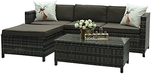 Outdoor Patio Furniture set, 5 Piece PE Wicker Rattan Sectional Furniture Set,Grey Wicker Grey Cushion