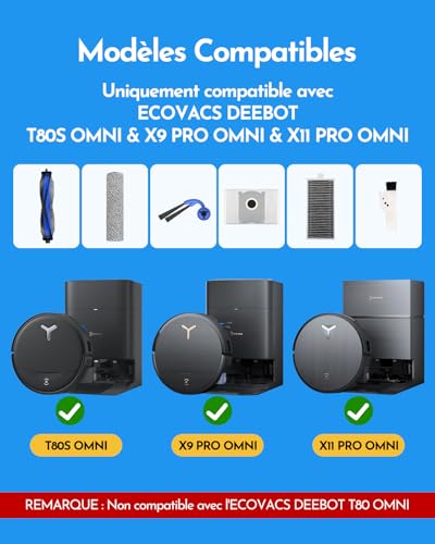 X9 Pro Omni Accessories for Ecovacs Deebot X9 Pro Omni / X11 Pro Omn, 1 Main Brush, 3 Roller Brush, 6 Dust Bags, 6 Side Brushes, 4 Filters, Cleaning Brush