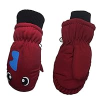 hitonsmusu Winter Outdoor Warm Windproof Waterproof Cycling Ski Gloves Cute Cartoon Mittens for Kids Red