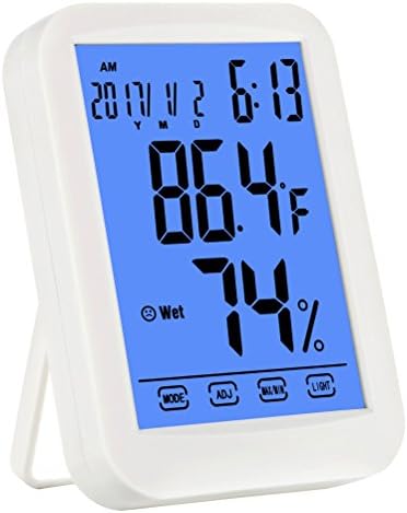 Yuedaer Digital Hygrometer Thermometer, Indoor Multifunctional Jumbo Touchscreen Humidity Meter with Blue Backlight Humidity Gauge with Alarm Clock Wireless Outdoor Hygrometer for House Office