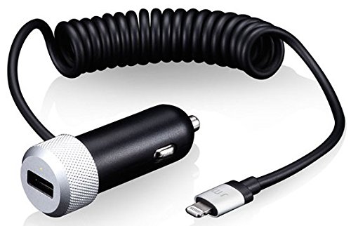 Just Mobile Highway Duo Car Charger 2-Port Total 3.1A/15.5Watt Built-in Coiled Lightning Cable Premium Unibody Aluminum (CC-158)