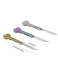 3 piezas lindo llavero de bolsillo cuchillo plegable, Self Defense Camping supervivencia al aire última intervensión cuchillo plegable cuchillo con forma de Mini regalo (multicolor, oro, plata)