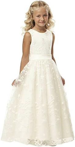 EnjoyDress Lace First Communion Dress A-line Long Flower Girl Dresses 6--14 (8, White)