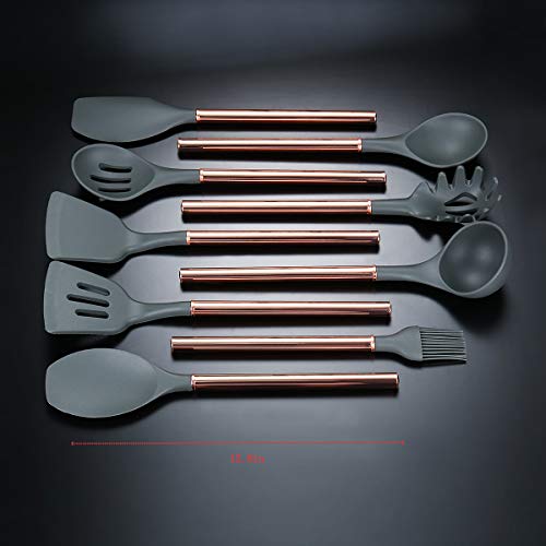 Kitchen Utensil Set - 10 Piece Silicone Cooking Utensil Set - BPA Free & Non Toxic Nonstick Cookware Set with Rose Gold Stainless Steel Handle - Includes Utensil Holder,Turners,Tongs,Spatula & Spoons - Thumbnail 6