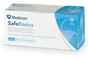 Medicom Safebasics general purpose Non-Woven Sponges, Non-Sterile, 4 ply, 200 units (4" X 4"), 200 Count