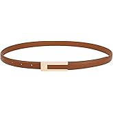 Skinny Leather Belts for Women, Ladies Thin Waist Belt for Dresses Jeans Pants with Gold Buckle