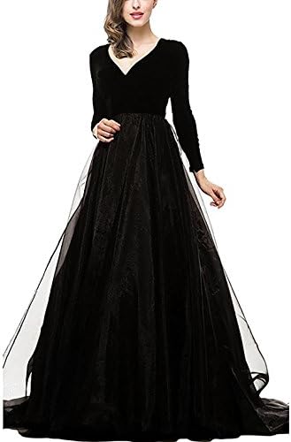 Women Lace Long Sleeve Prom Evening Dresses Maxi Pockets Bridesmaid Formal Gowns