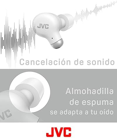 Jvc ha-z250t - fones de ouvido sem fio com bluetooth 5.3, 28 horas de bateria, certificação ipx4, peso de apenas 5,1g, cancelamento de ruído, 3 pares de silicone e 2 almofadas de espuma, branco