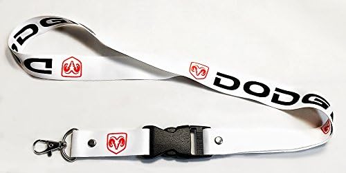 Dodge Lanyards White with Red Logo 1 inch x 22 inch Key Chain ID Badge Card Holder Hanger