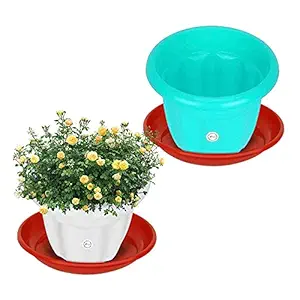 Kraft Seeds Gamla/Planter | Design Name | Royal Dutch Victoria | 10 Inch Pot | Assured Quality Home Garden Series | Serene Green & Pearl White Pot | 2 Plastic Hi-Class Planter | with Bottom Plate
