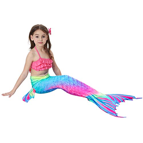 Fishtailfun Mermaid Tails for Swimming with Monofin for Girls, Princess Bikini Set, Mermaid Swimsuit Costume Cosplay