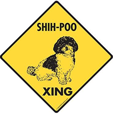 SignsWithAnAttitude Warning! Shih-Poo Xing (Crossing) Aluminum Dog Sign - 6" x 6"
