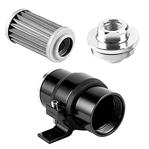 50mm Air Filter 100 Micron Cleanable Inline Fuel Filter Mount Aluminum Inline Bracket Universal Black High Flow Turbo 6AN 8AN 10AN Adapter